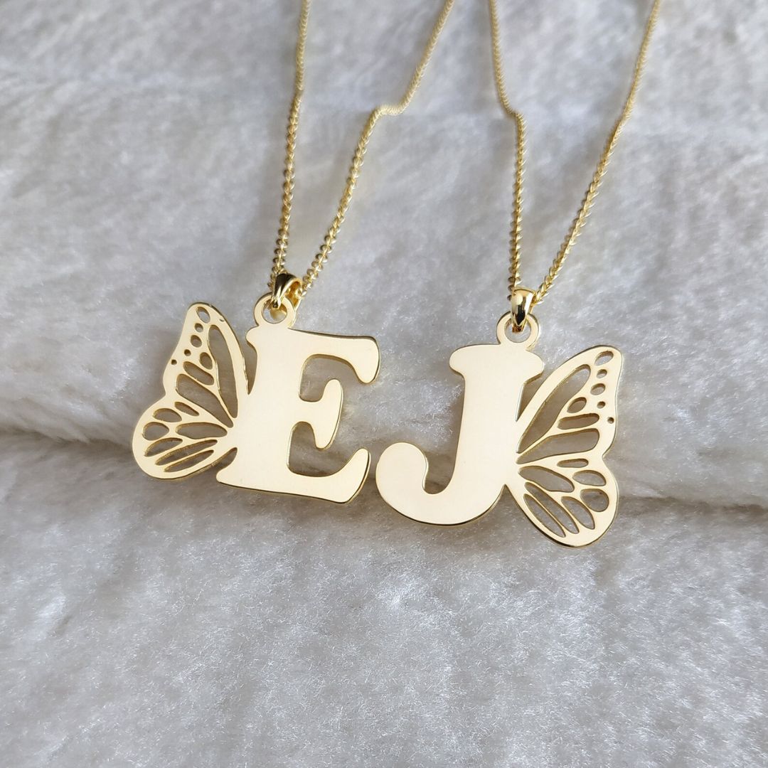Custom Butterfly Initials Necklace