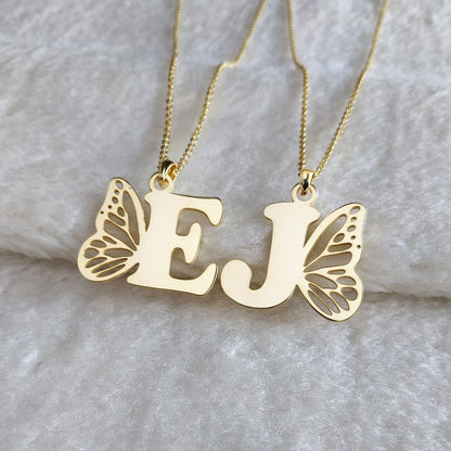 Custom Butterfly Initials Necklace