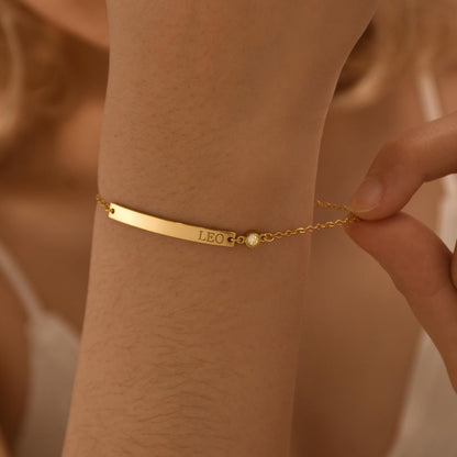 Custom Engraved Bar With Birthstone Bracelet