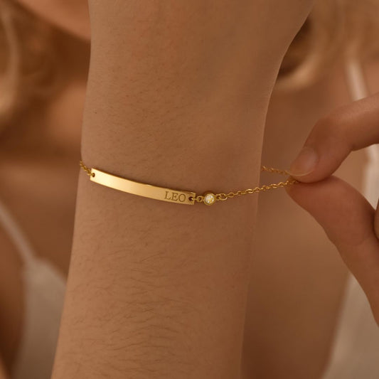 Custom Engraved Bar With Birthstone Bracelet