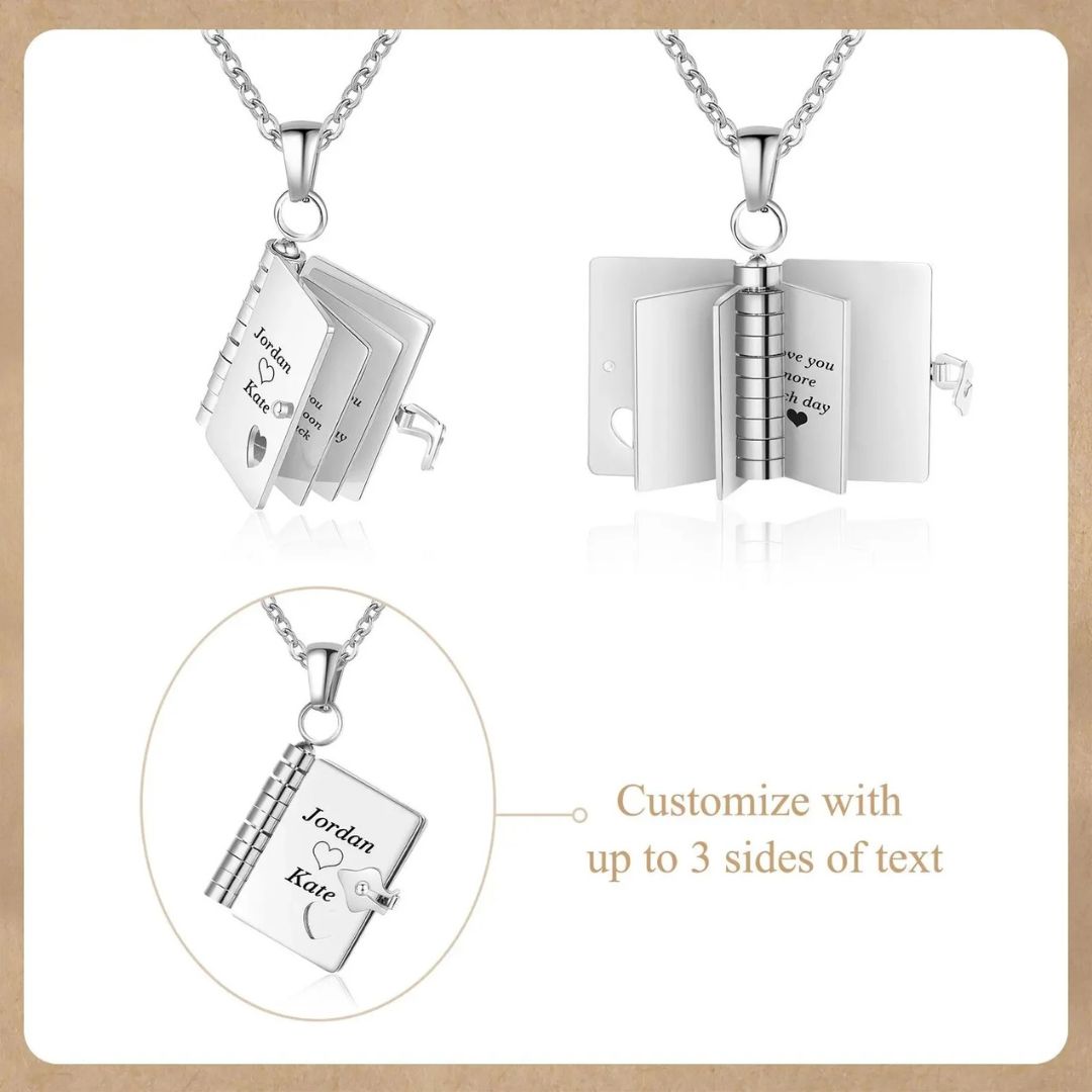 Customized Book Locket With Engraved Message