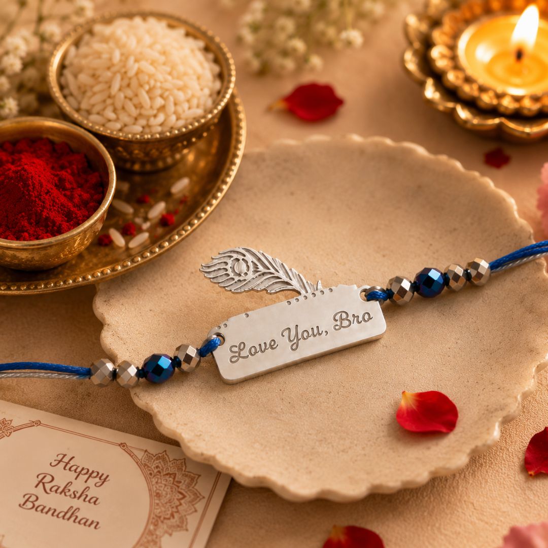 Customized Brother Rakhi With Peacock Feather