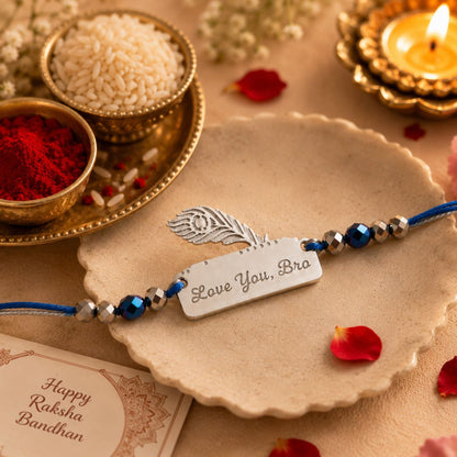 Customized Brother Rakhi With Peacock Feather