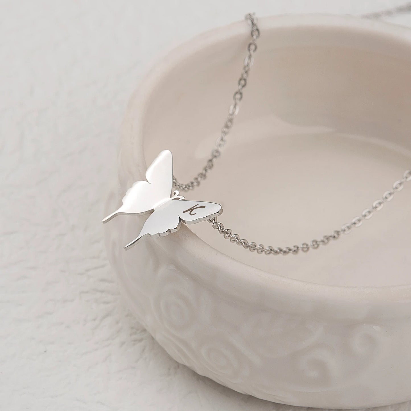 Customized Engraved Initial Butterfly Necklace