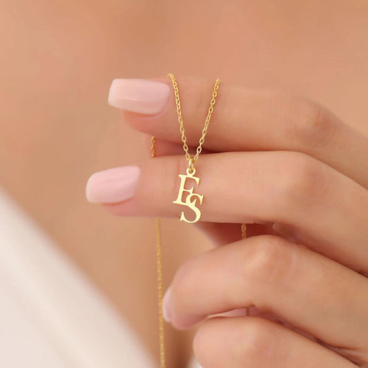Customized Interlocking Letters Necklace, Two Initials Necklace