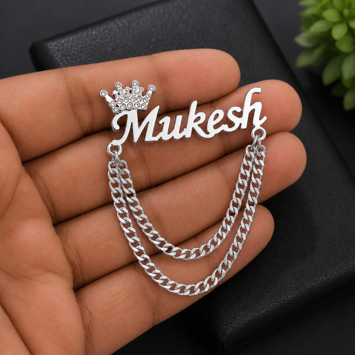 Customized Name Crown Chain Brooch