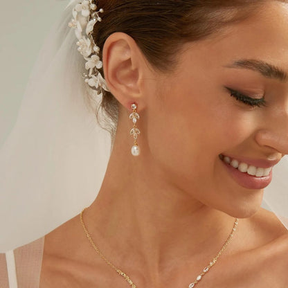 Dainty Pearl Necklace Set With Earrings | Wedding Special