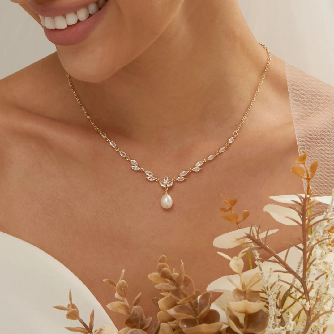 Dainty Pearl Necklace Set With Earrings | Wedding Special