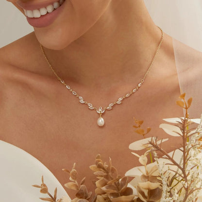 Dainty Pearl Necklace Set With Earrings | Wedding Special