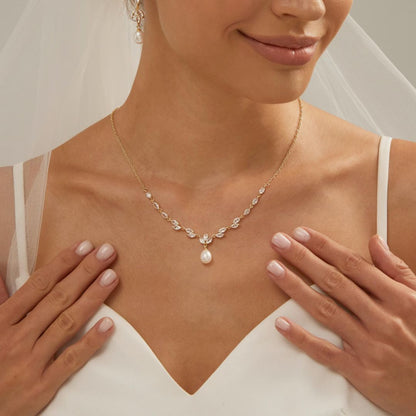 Dainty Pearl Necklace Set With Earrings | Wedding Special
