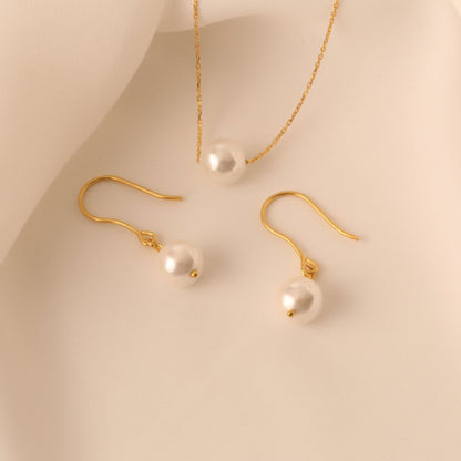 Dainty Pearl Necklace and Earrings Set