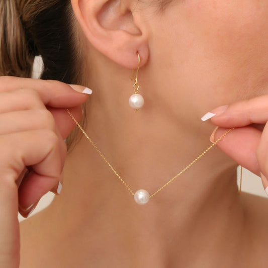 Dainty Pearl Necklace and Earrings Set