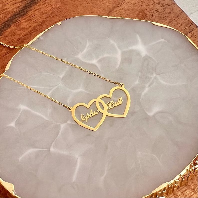 Double Heart Name Necklace