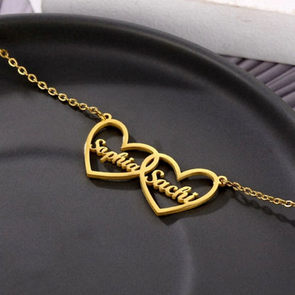 Double Heart Name Necklace