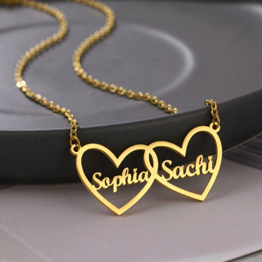 Double Heart Name Necklace