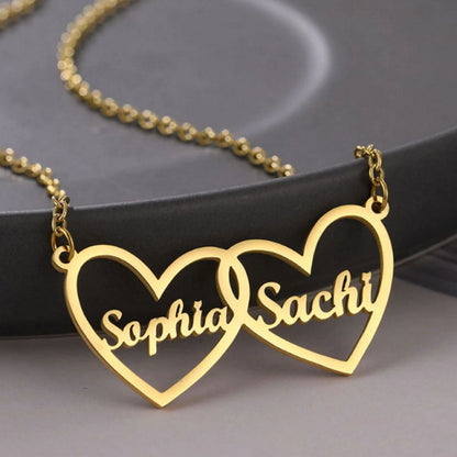 Double Heart Name Necklace
