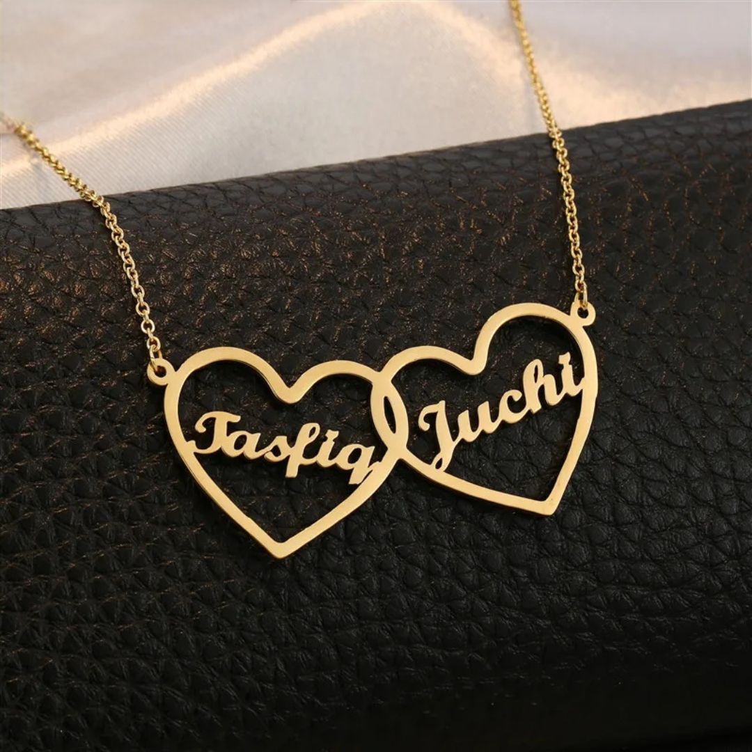 Double Heart Name Necklace