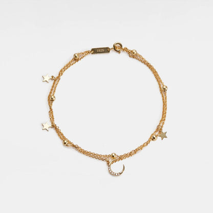 Double Chain Moon And Star Charma Bracelet