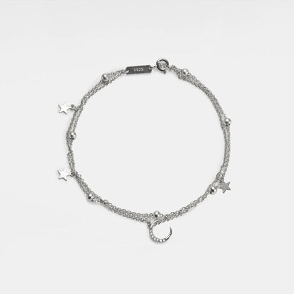 Double Chain Moon And Star Charma Bracelet