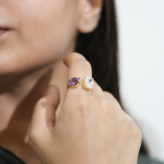 Emerald Cut Dual Stone Ring