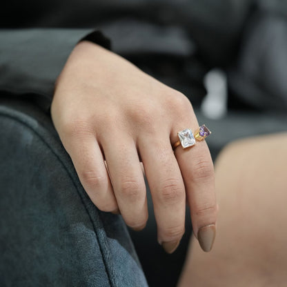 Emerald Cut Dual Stone Ring