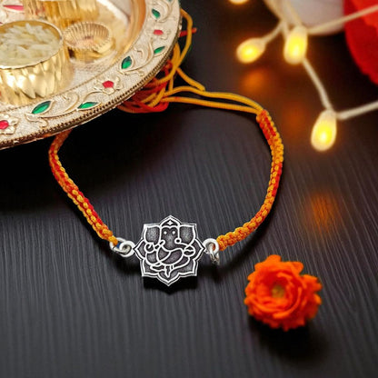 Ganesha Engraved Silver Rakhi