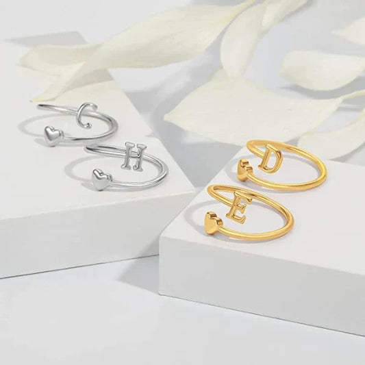 Heart Initial Rings For Women