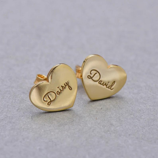 Heart Shape Engraved Name Earring
