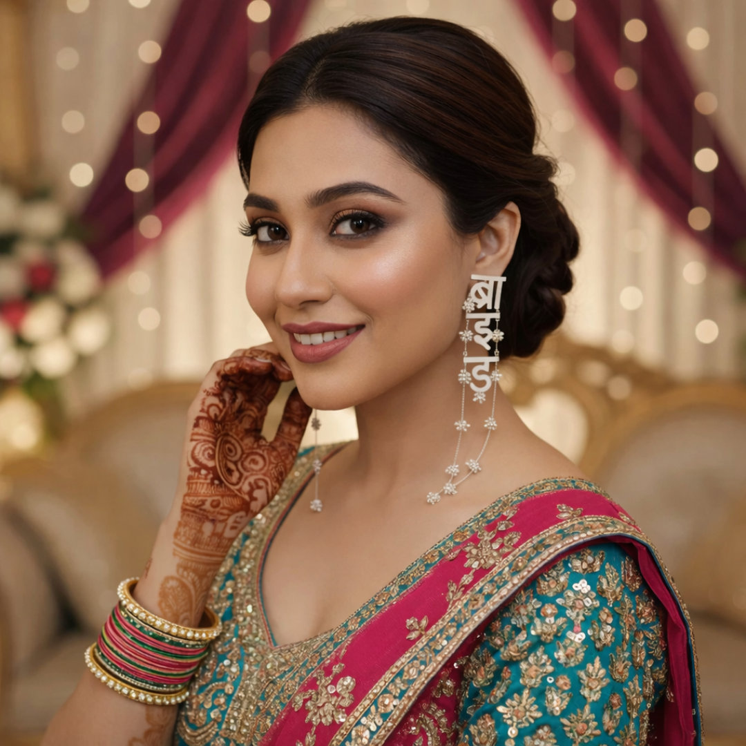 Hindi Bride Name Designer Earrings