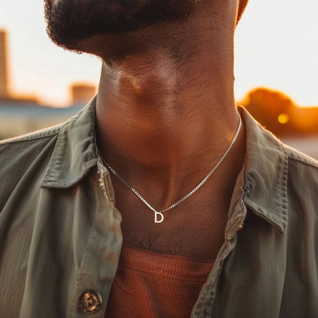 Initial Necklace for Men - Personalized Letter Pendant Gift for Him