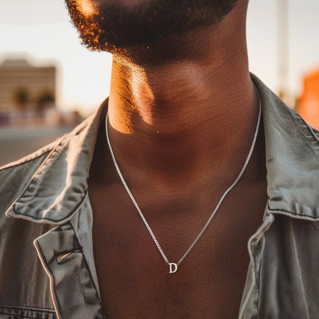 Initial Necklace for Men - Personalized Letter Pendant Gift for Him