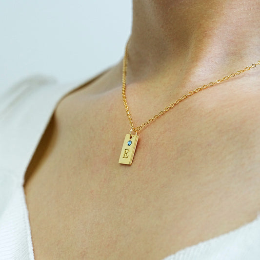 Initial Tag Necklace With Birthstone