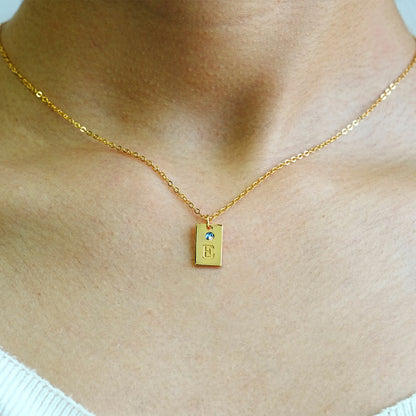 Initial Tag Necklace With Birthstone