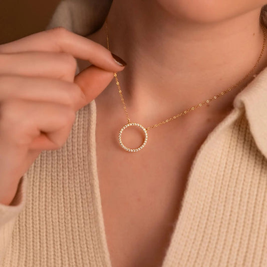 Pave Diamond Ring Pendant Necklace