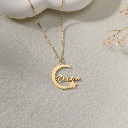 Personalised Moon and Star Necklace