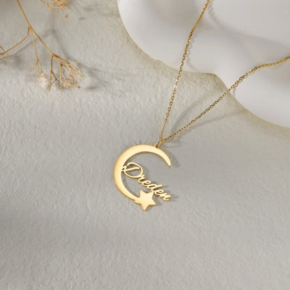 Personalised Moon and Star Necklace