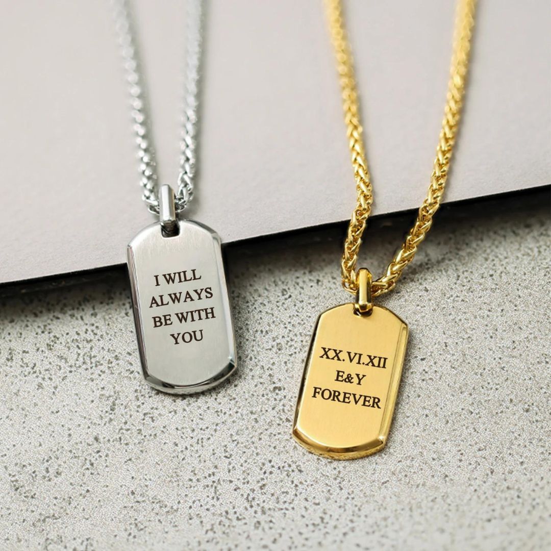 Personalize Message Necklace For Men- Men's Gold Disc Necklace