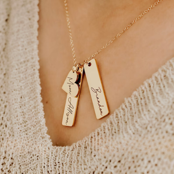 Personalized Heart and Two Name Bar Necklace