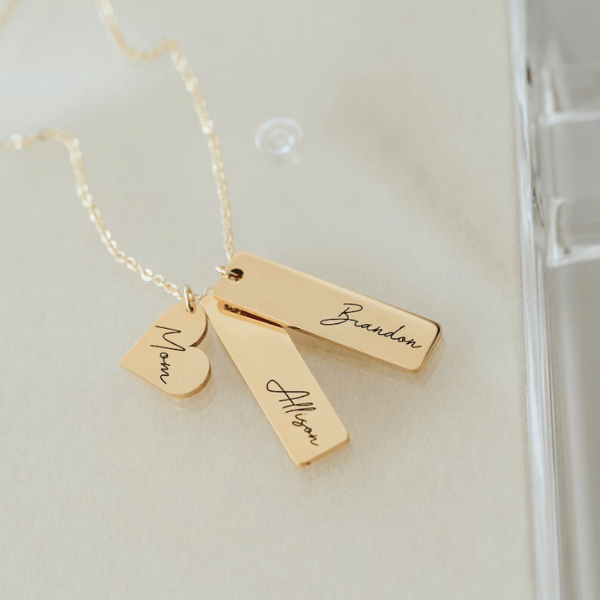 Personalized Heart and Two Name Bar Necklace