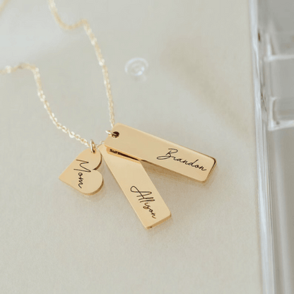 Personalized Heart and Two Name Bar Necklace