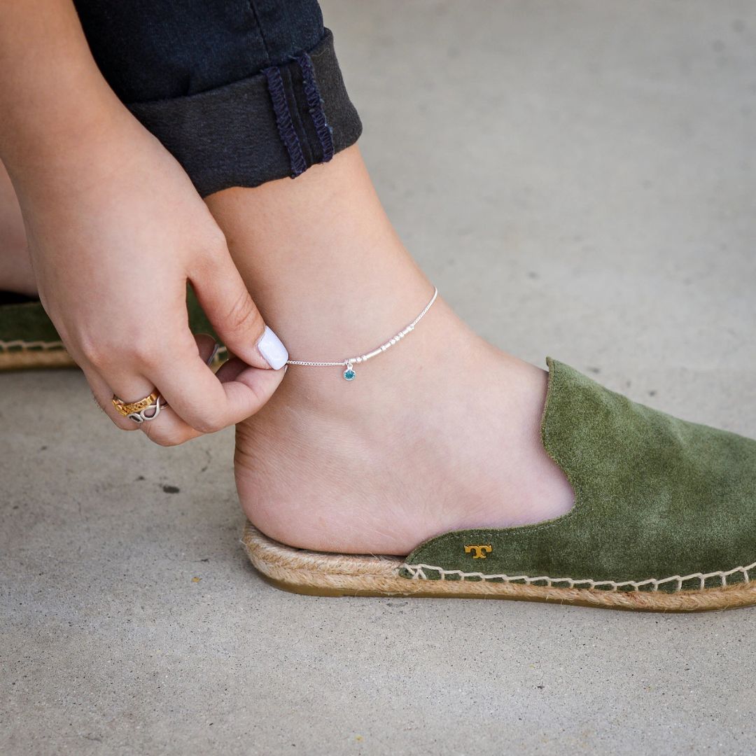 Personalized Anklet in Morse Code With Birthstone