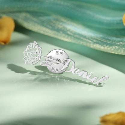 Personalized Birthflower Name Brooch