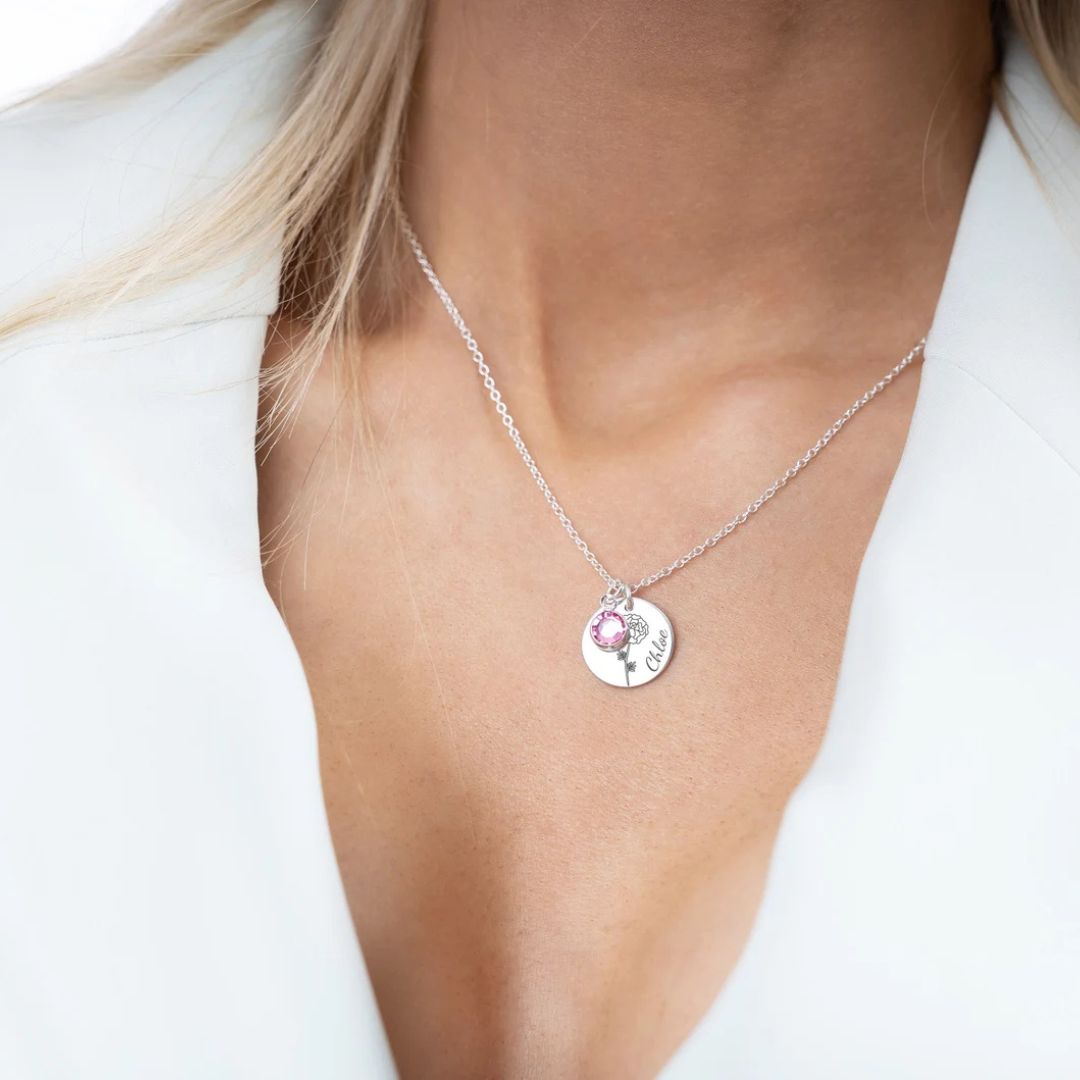 Personalized Birthflower, Birthstone, Necklace For Girls