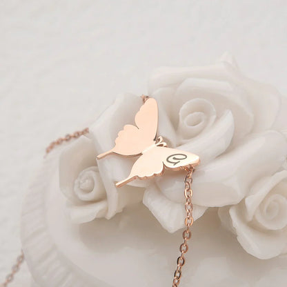 Personalized Engraved Initial Butterfly Necklace