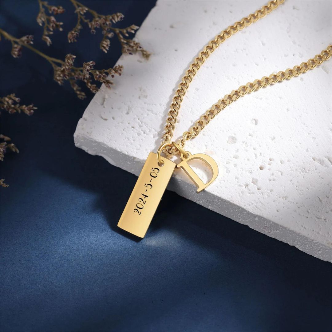 Personalized Initial And Name Bar Necklace For Men