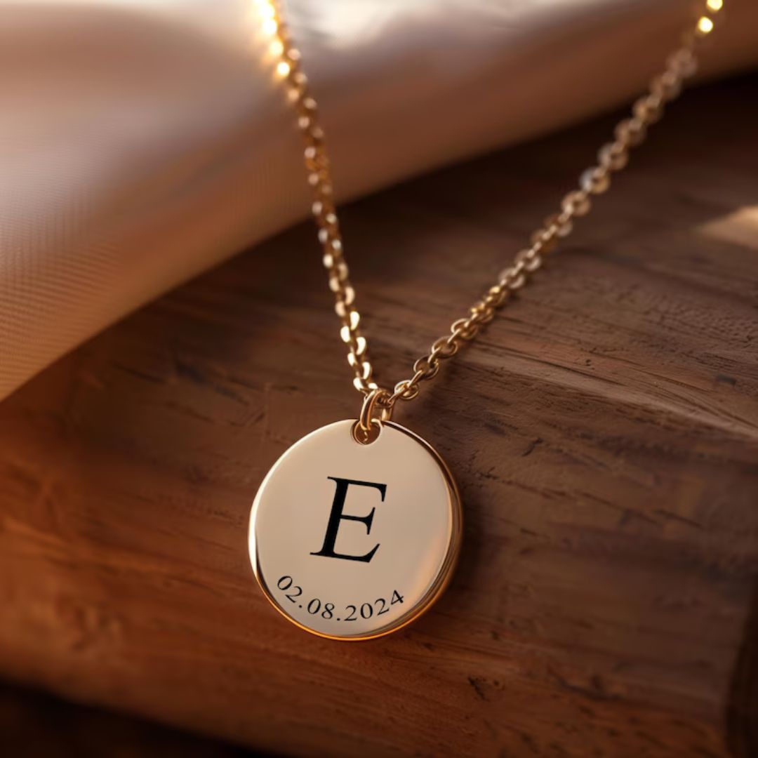 Personalized Initial and Date Engraved Necklace for Women