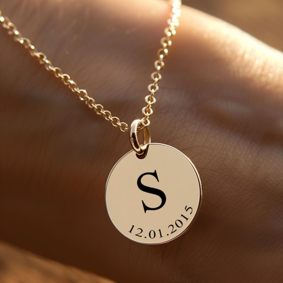 Personalized Initial and Date Engraved Necklace for Women