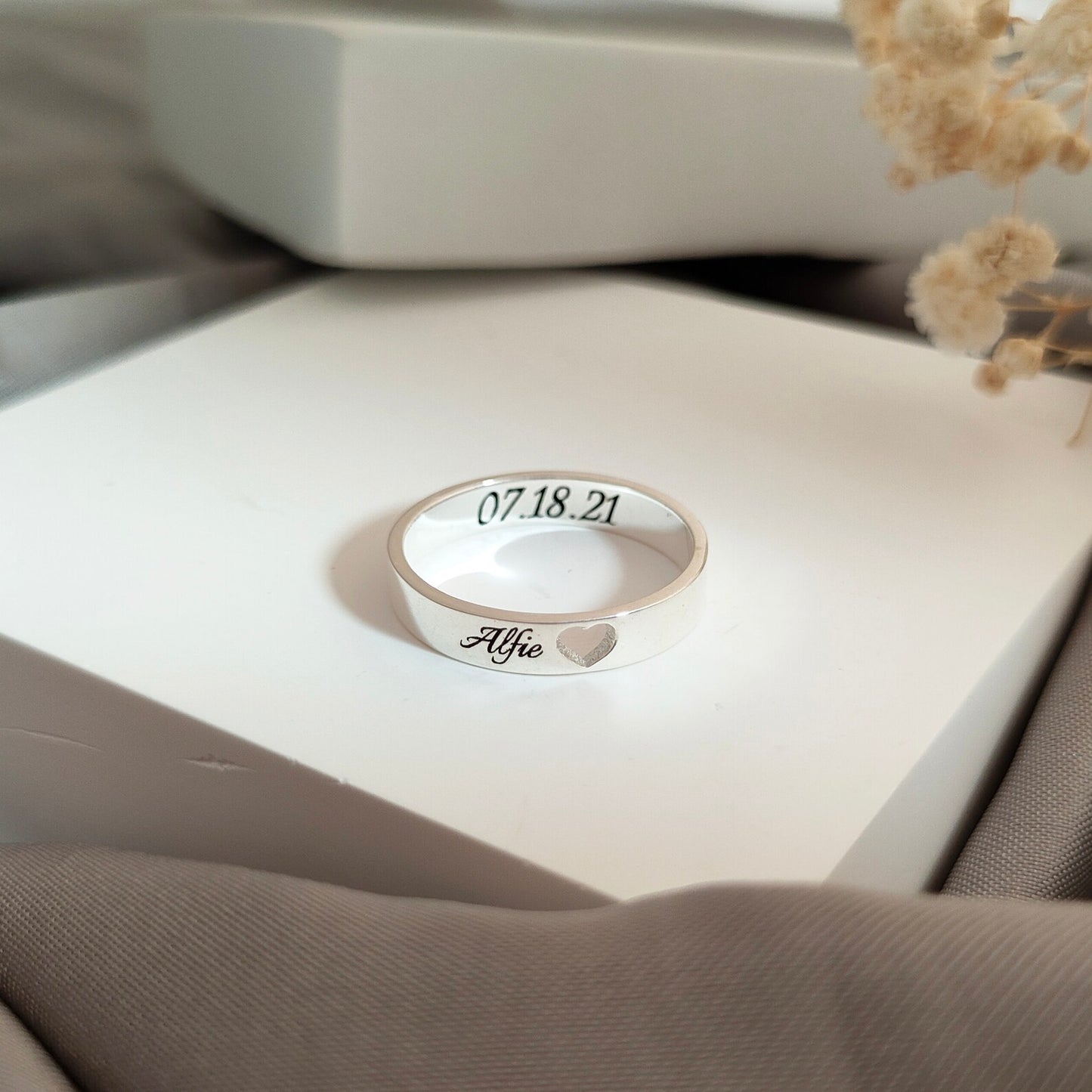 Personalized Inside Outside Date & Name Engraved Ring