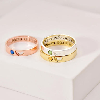 Personalized Name Date Ring With Birthstone