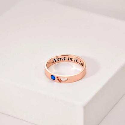 Personalized Name Date Ring With Birthstone